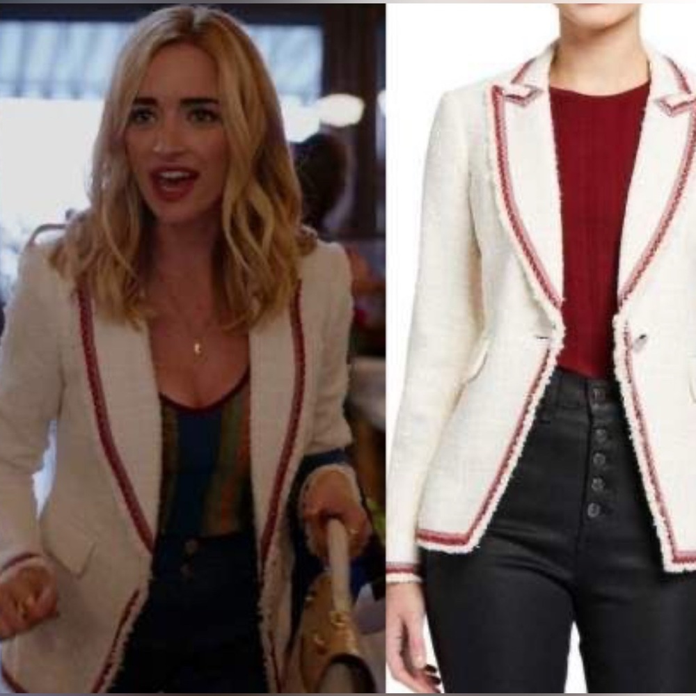Veronica Beard White Tweed Blazer with Red Trim